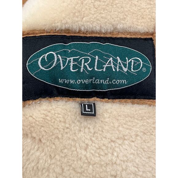 Overland Men’s Soft Suede Sherpa Blazer Shearling Sheepskin Coat Size L Beige - Picture 3 of 16